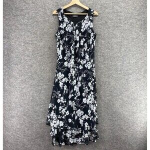 Elementz Dress Women L Large Black Floral Maxi Long Sleeveless Round Neck
